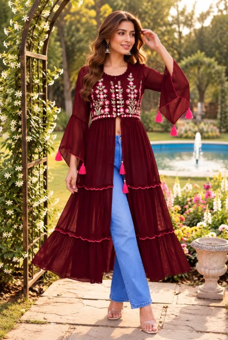 Pushpa Georgette Embroidery Fancy Long Kurti